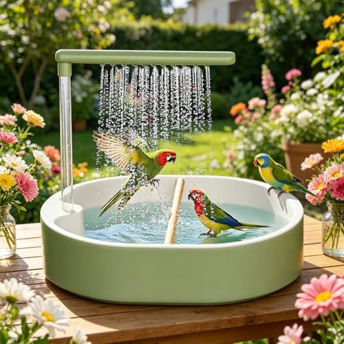 Nzkeuf Vogeldusche Wellensittich Wellensittich Dusche Automatische Vogelbad mit Pumpe Leise Wanne Vogel Badewanne mit Zirkulationshahn für Papageien und Kleine VögelGrün