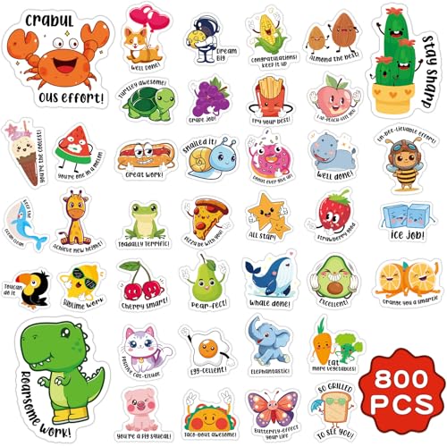 CABVIP 800PCS Fun Stickers for Kids, Positive Stickers for Kids Classroom, Classroom Prizes Elementary, Removable Teacher Stickers for Grading and...