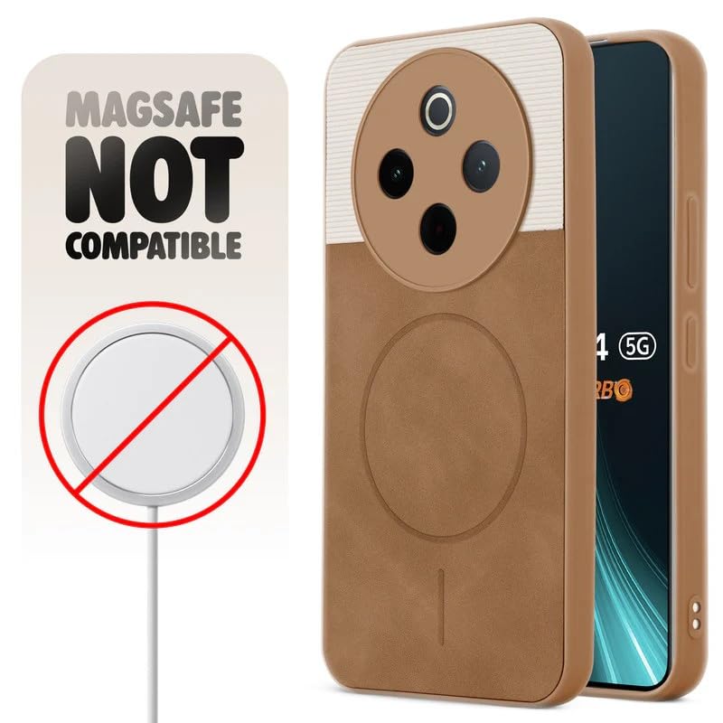 Image of Bintage case Dual-Leather Macc-Safe Design Phone Case| Soft Touch Finish | Full Camera Protectection Back Cover Compatible for IQOO I2407 / Z10 5G /Vivo T4 5G - White & Nut Brown