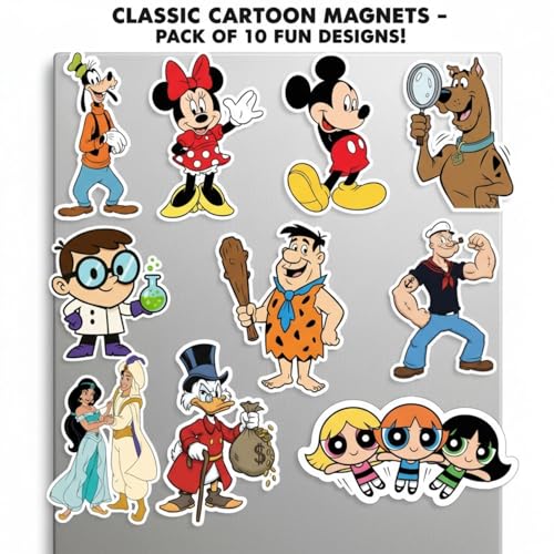 Image of Old 90s Cartoon Fridge Magnets - Set of 10 Classic TV Show Collectible Magnets for Fridge, Locker & Kitchen Decor