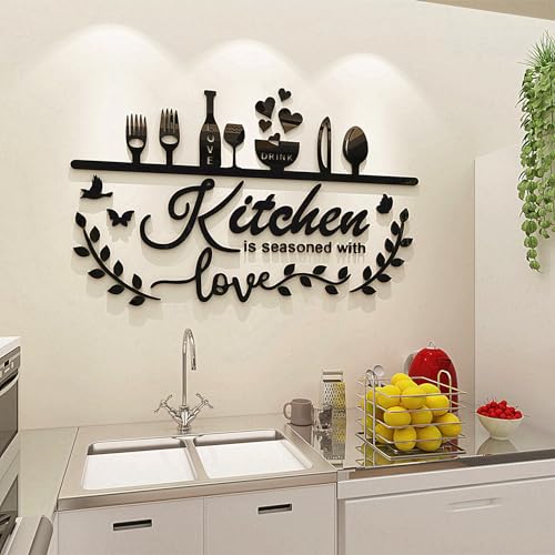 Kitchen Wall Decor 3D-DIY Silver Black Bless This Home for Kitchen Decor Wall Art for Dining Room Living Room Decoracin para Cocina