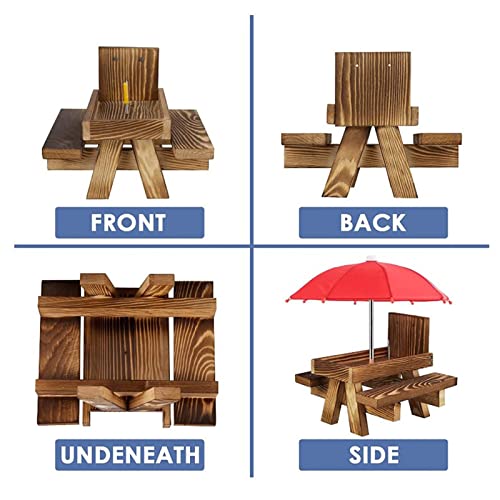PEALOV Eekhoorn Feeder Picknicktafel met paraplu, Houten eekhoorn Picknicktafel met dikke banken en maïskolf houder, Outdoor eekhoorn Care Bench Feeder voor tuin, Wildlife Bird Animal Garden Feeder - Image 4