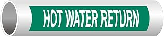 ComplianceSigns.com Hot Water Return (White Legend On Green Background) ASME A13.1 Pipe Label Decal, 8x2 inch 5-Pack Vinyl for Pipe Markers