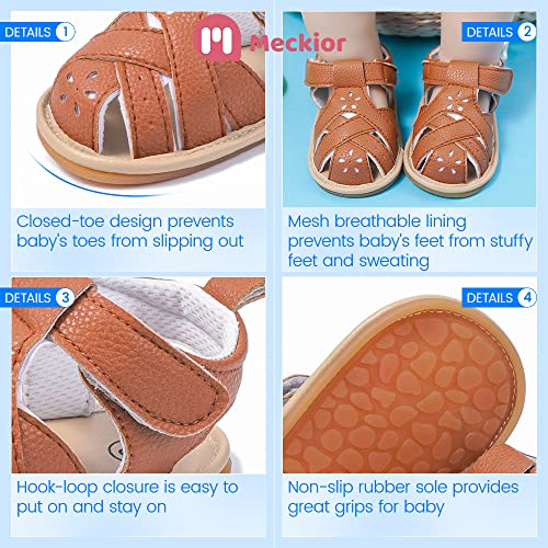 Image of Meckior Baby Toddler Infant Girls PU Leather Soft Open Toe Summer Sandals Flower Princess Flat Shoes