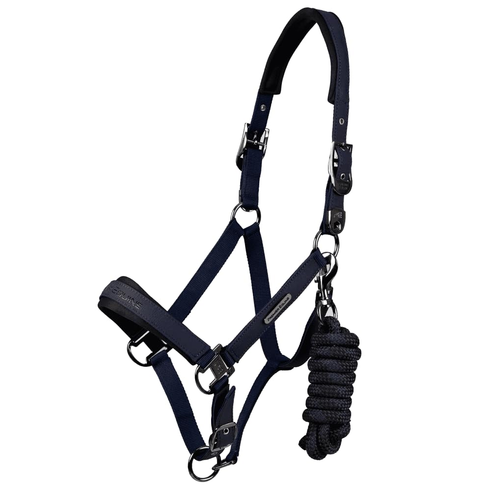 Premier Equine Duco Padded Head Collar with Lead Rope - Navy Blue Cob