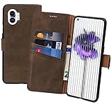 Suncase Book-Style Hülle kompatibel mit Nothing Phone (1) Leder Tasche (Slim-Fit) Lederhülle Handytasche Schutzhülle Hülle mit 3 Kartenfächer in antik-braun