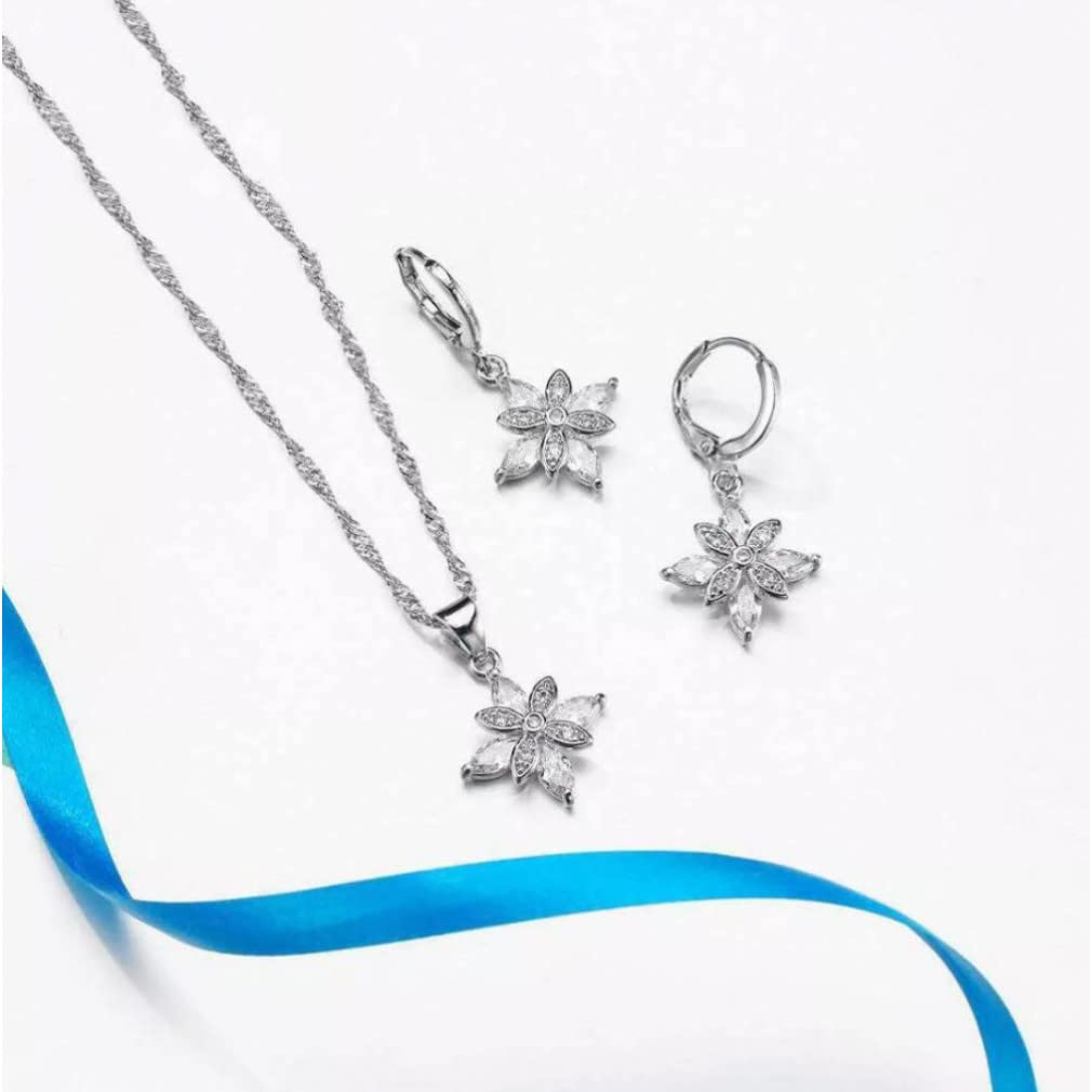 zirkonia Brautschmuck Sets 925 Blumen Halskette Ohrringe Hochzeit Party zubehör