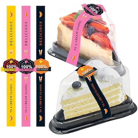 WOOPSOO 50 Pack Clear Cake Slice Containers Plastic Disposable Cake Containers Cheesecake Pie Boxes Clamshell Food Containers with Stickers Lid for Small Pies Dessert Bakery Take Out Packaging Cover