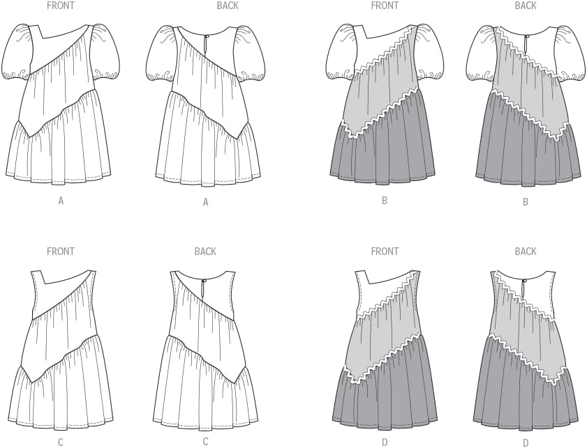 Butterick B6988A Children's Asymmetrical Dresses Sewing Pattern Packet, Design Code B6988, Sizes 3-4-5-6-7-8