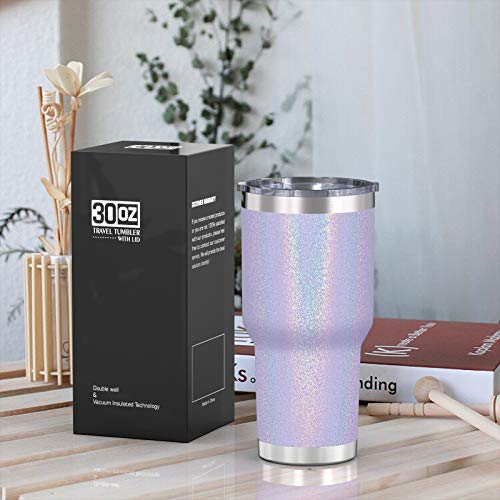 Aikico 30Oz Stainless Steel Tumbler, Vacuum Insulated Coffee Tumblers Cups, Durable Wall Travel Mug Tumbler With Lid And Straws, For Ice And Hot Drink, Rainbow Lavender Purple, 1Pc #TOP4
