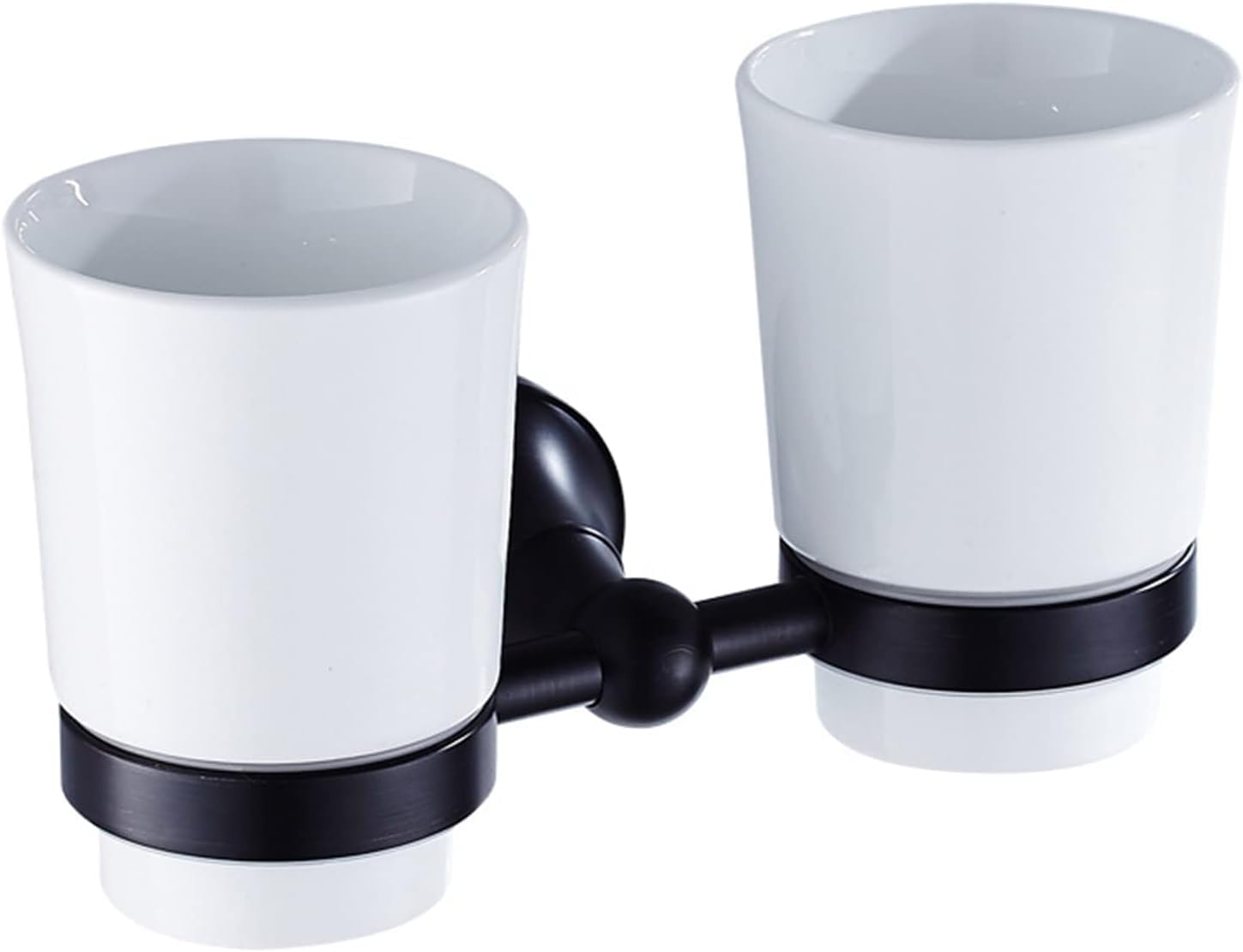 Black Toothbrush Holder,Vintage Double Cup Holder, Wall Mounted Toothbrush Holder Cup Holder with Two Ceramic Tumbler for Bathroom