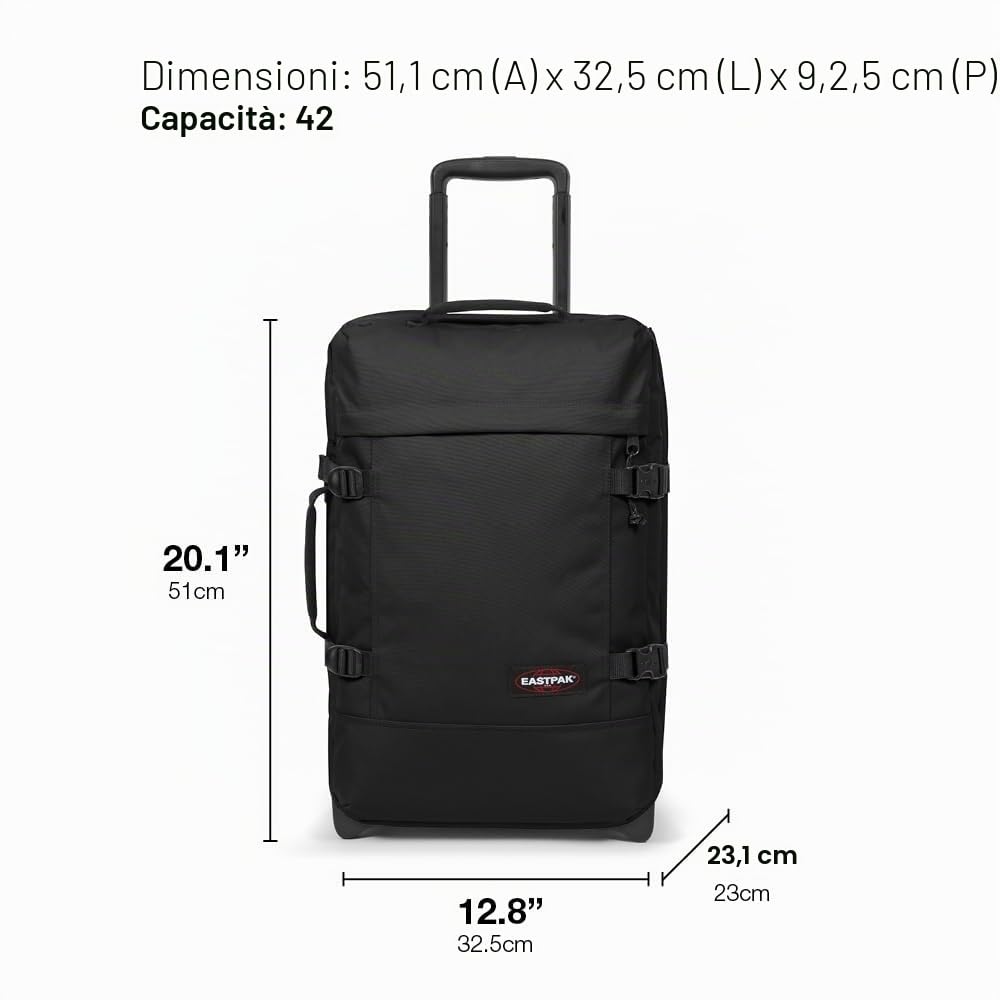 Eastpak Tranverz S Trolley Cabina 42L (51 x 32,5 x 24 cm), valigia bagaglio a mano con ruote, resistente e leggera, doppio scomparto, manico telescopico e TSA lock - BLACK DENIM