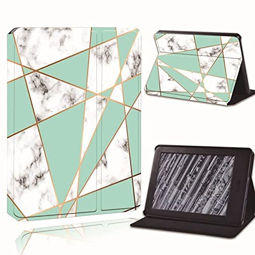 TATUE - Tablets & e-Books Case - For Kindle 8th 10th Paperwhite 1/2/3/4 Printed Leather Smart Reader Stand Folio Cover-Ultra-thin Marble tablet Stand Case (2.green geometric Kindle 8th Gen 2016)