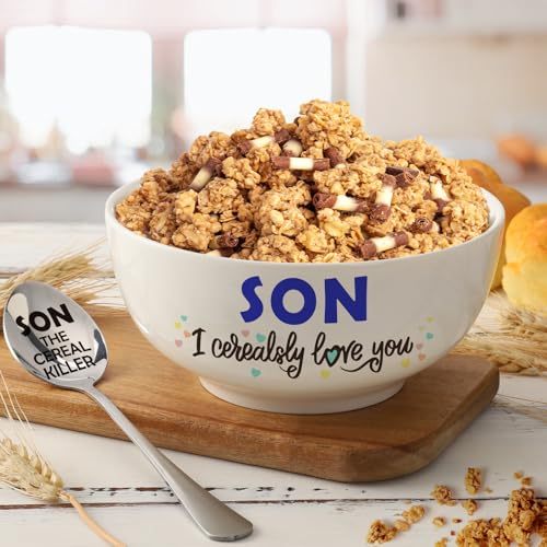YEUYUQIU-Son-Gifts-from-Mom-Dad-Birthday-Gifts-for-Son-Gift-Ideas-Son-Cereal-Bowl-Set-Present-Ideal-Fathers-Day-Christmas-Gifts-for-Son-Graduation-Gifts-for-Son-Cerealsly-Love-You-Son