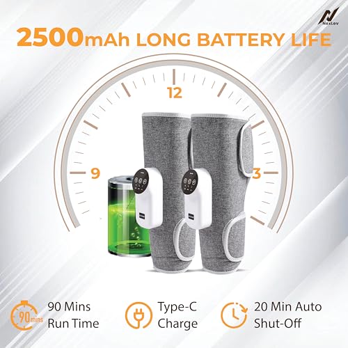 Image of NexLev Calf Massager | Daily Use Leg Massager for Sore Muscle | Hand Like Massage with Air Compression | Improve Blood Circulation & Relieve Pain | 2500 mAh | Large Belt | Type C |CFM-03|Pack of 2