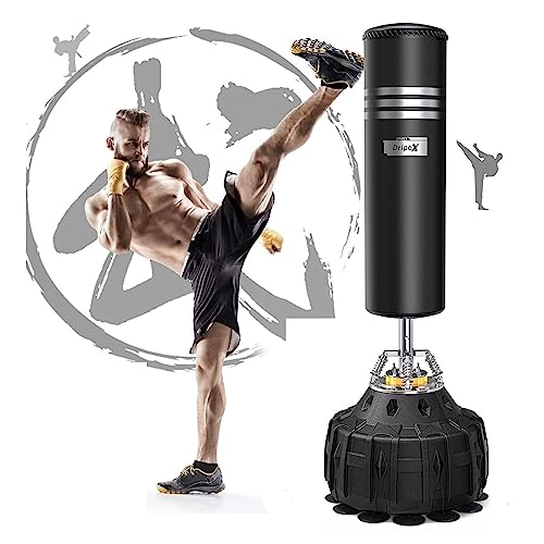 Dripex Sac de Boxe Autoportant Sac de Frappe sur Pied 178 cm Punching Ball avec 19 Ventouses pour Muay Thai, Kickboxing, Arts Martiaux et MMA