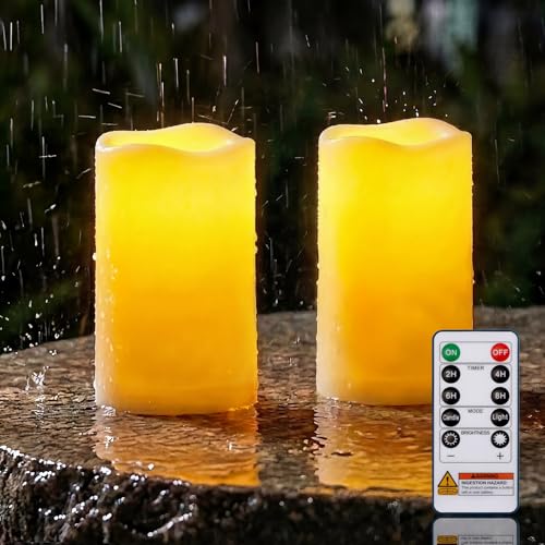 Image of Homemory 3 inchx6 inch Flameless Candles, Outdoor Waterproof, Battery Operated LED Pillar Candles with Remote Control and Timer, Plastic, Long Lasting