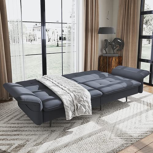 Honbay Folding Futon, Convertible Sleeper With Adjustable Back, Tufted Sofa Couch Bed For Small Space, Bluish Grey #TOP3