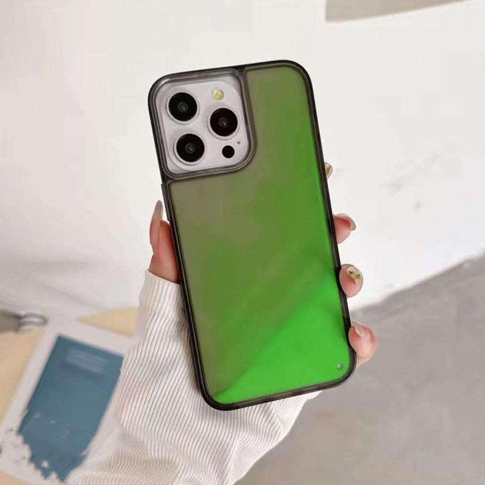 Custodia luminosa Quicksand colorata per iPhone 16 13 14 Pro Max, custodia liquida che si illumina al buio, custodia protettiva per telefono con brillantini di lusso, verde, per iPhone 14 Pro