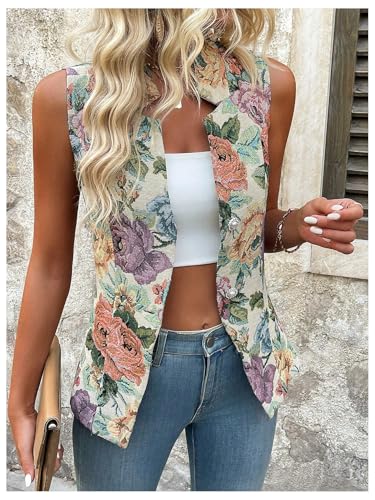 MakeMeChic Women's Floral Vest Tops Sleeveless Single Breasted Summer Boho Vests Outerwear4
