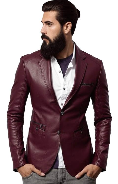 Fancyd Men's Leather Blazer Stylish Milano 2 Button Classic Tan Lambskin Coat