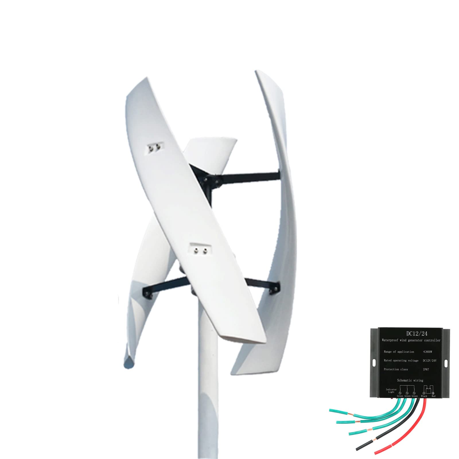 Generatore verticale autonomo da 3000 W per energia eolica domestica, 12 V, 24 V, 48 V con regolatore di carica e 3 pale per illuminazione esterna da giardino e stradale (12 V bianco)