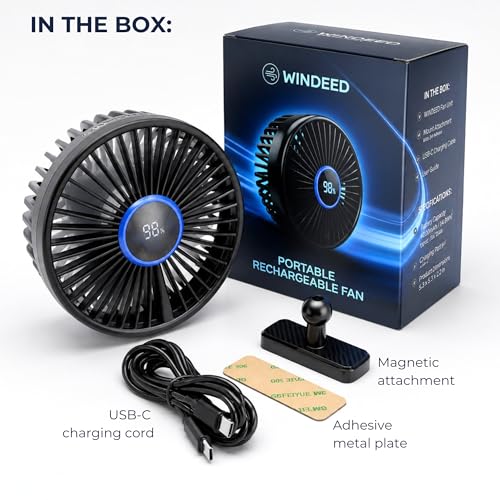 Image of Treadmill Fan with Adhesive Magnetic Mount, Rechargeable Fan for Treadmill, Exercise Bike, Elliptical & Step Machine Consoles, 3 Speeds, Battery % Display, Adjustable Ball Joint