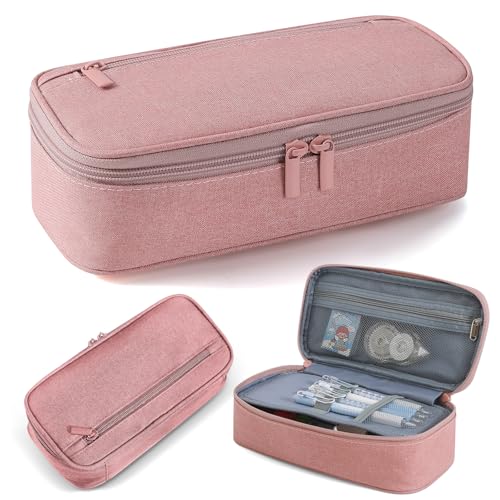 Gigmeta Astuccio Portamatite, Custodia a Matita con Compartimenti con Cerniera, Portapenne Organizer per Forniture di Cancelleria - Rosa
