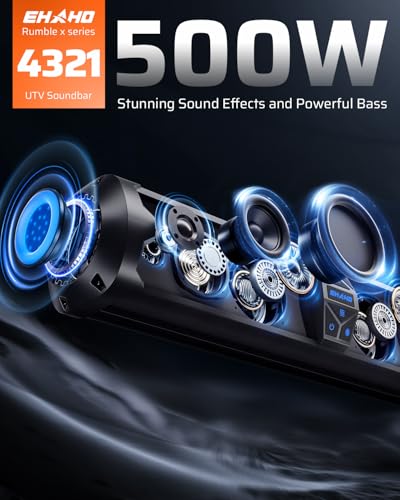 Image of Ehaho Rumble-X Series UTV Sound Bar, 8-Speaker Metal Golf Cart Speaker BT w /Broadcast Party Mode & Music Sync Multicolor, 30 inch IP66 Waterproof SXS SoundBar Compatible with Polaris RZR CFmoto Can-Am
