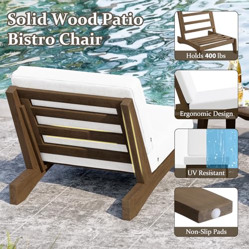 Image of Pia Ricoo Patio Chairs Set of 2, Heavy Duty Wood Patio Furniture Set with Thick Cushions, Bistro Set All-Weather Outdoor Chairs for Balcony, Deck, Poolside, Porch - Beige