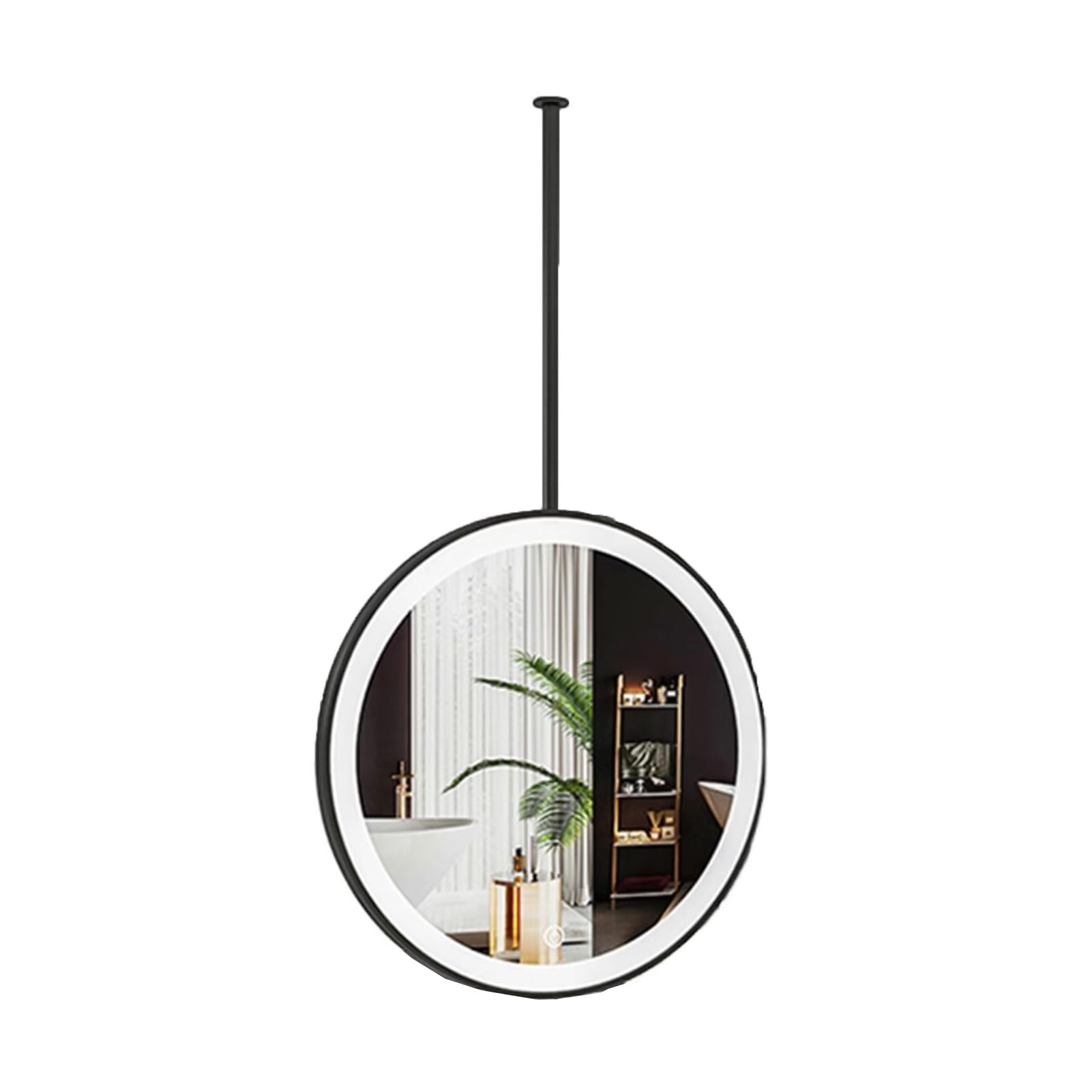FGXHHS Round Ceiling Hanging Floating Mirror, LED Bathroom Lighting Suitable For Home Or Hotel, Decorative Simple Glass(Black,50x50cm)