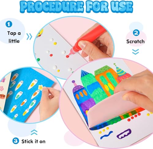Image of Amitasha Rainbow Scratch Paper Art Painting Kit for Kids Squeeze Dot Magic DIY Postcard Activity Set, Squeegee Creative Gifts for Girls and Boys