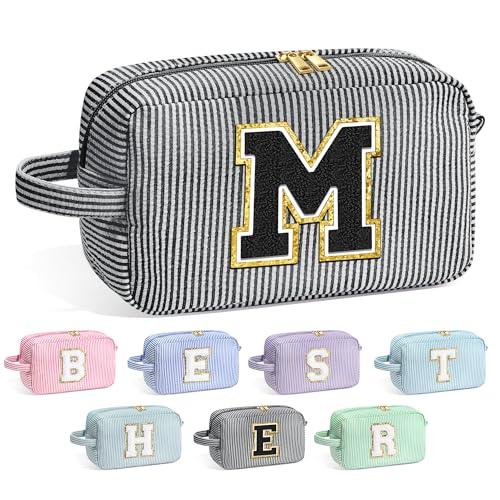 Image of YOOLIFE Gifts for Women Teen Girls Kids - Initial Makeup Bag Cosmetic Bag Toiletry Pouch, Personalized Birthday Gifts for Women Girls Mom Daughter Sister Friends, Black M