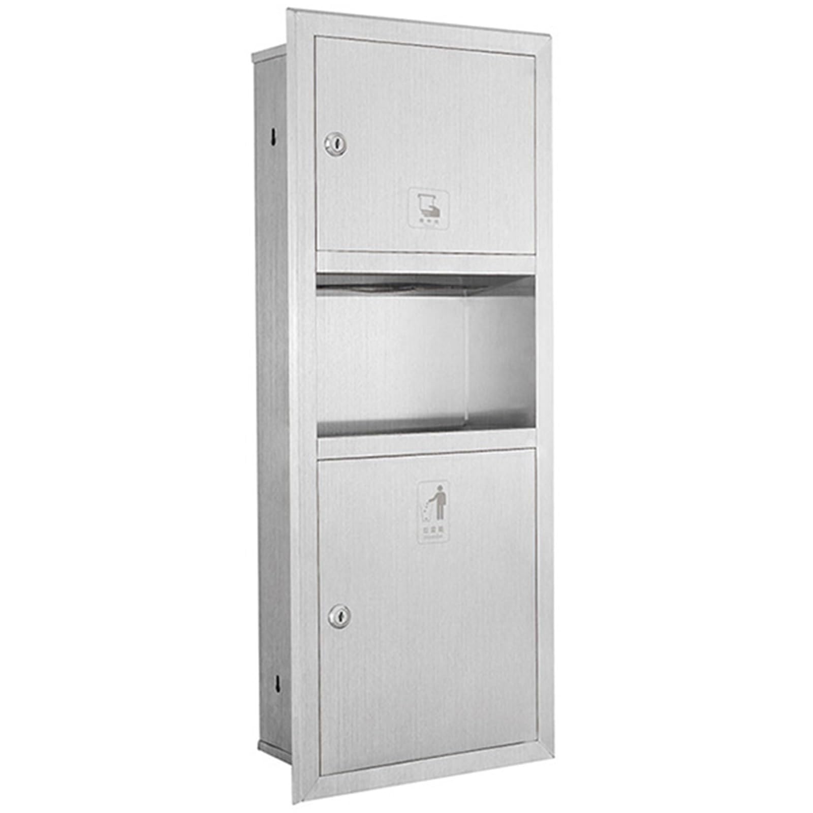 Rangement de douche en inox avec porte pour masquer la poubelle 310x750