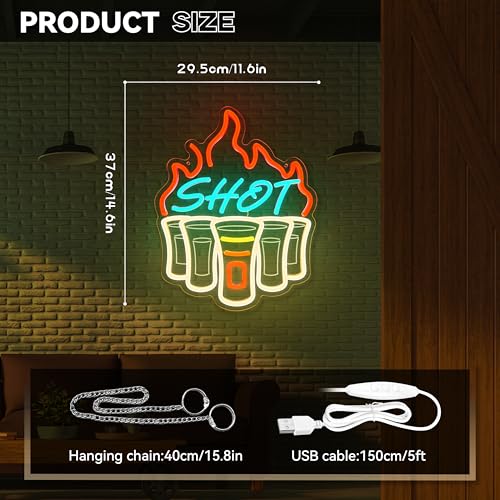 Image of Shot Neon Sign, Bar Neon Signs for Wall Decor, Dimmable Acrylic Neon Lights for Home Bar Pub Club Bistro Man Cave Restaurant Party Decorations Gift