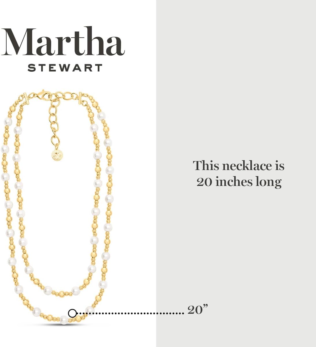 Martha Stewart Two Strand Pearl and Gold Ball Necklace, 20 Inches For Women - Image 3