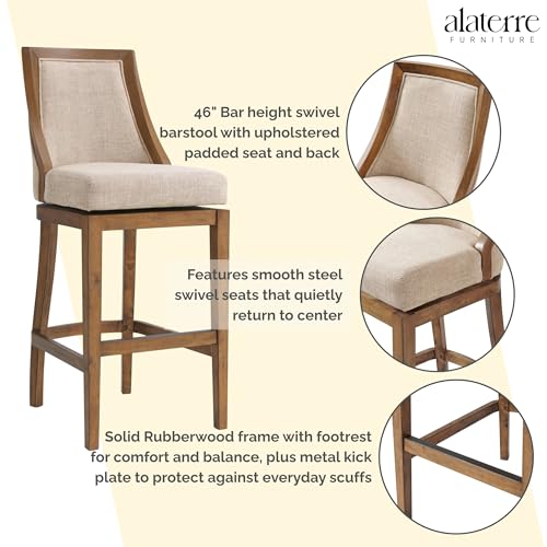 Image of Ellie Bar Height Swivel Stool with Back - 46 inch Tall Barstool with Upholstered Seat, Solid Rubberwood Frame, Steel Memory Return, Metal Kick Plate and Footrest - for Kitchen Island or Home Bar (Brown)