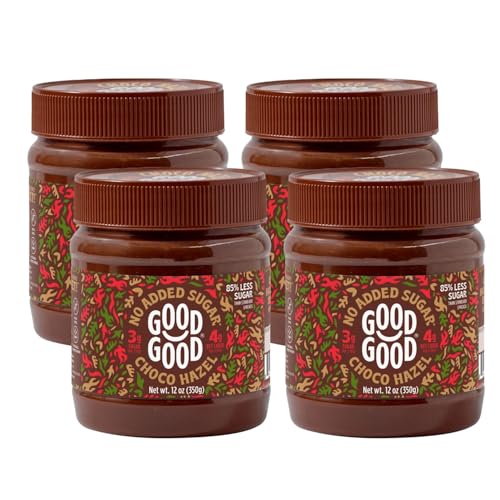 GOOD GOOD Chocolate Hazelnut Spread, No Added Sugar, Keto Friendly, Sugar Free Chocolate Spread Alternative, 12oz (350g), Gluten Free &amp; Vegetarian, 4 Pack