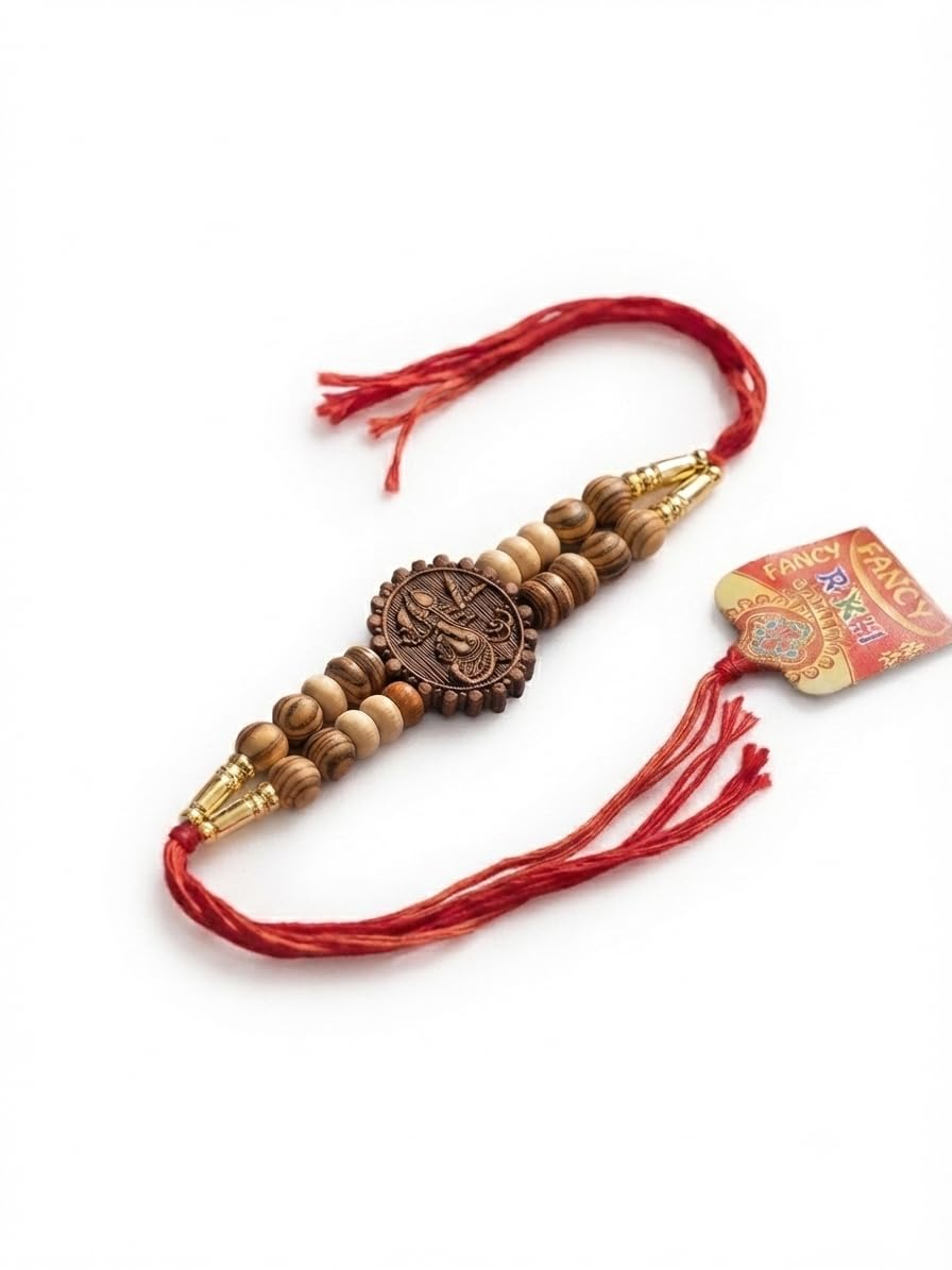 Artisan Wooden Ganesha Charm Rakhi with Red Thread-image-43