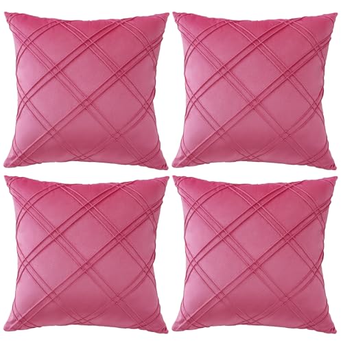 Lot de 4 housses de coussin velours rose vif 40x40 avec zip invisible - 8