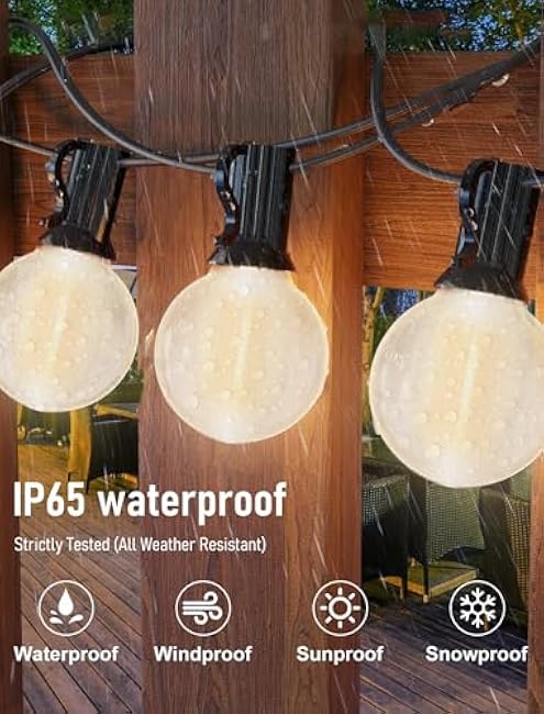 50FT LED Outdoor String Lights with 52 (2 Spare) Frosted Patio Shatterproof Bulbs,Commercial Grade Waterproof Patio Lights,Decorative for Garden Christmas Patio,Backyard, Balcony