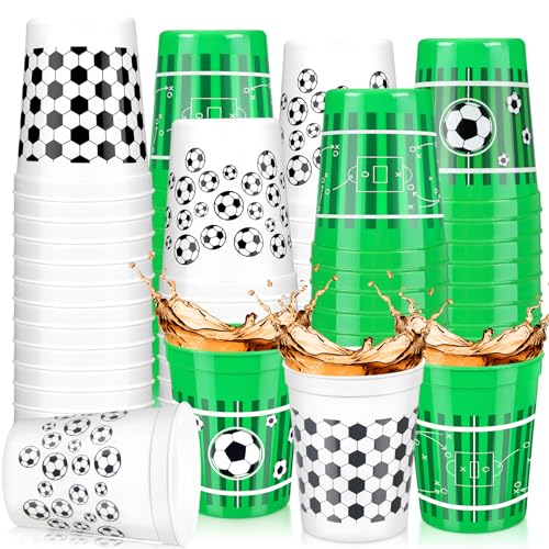 24 tazas de plástico reutilizables a granel para fiesta de fútbol para abanicos de fútbol, 16 onzas, bolas deportivas, suministros de fiesta, decoraciones de balón de fútbol,...