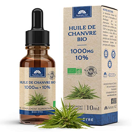 HUILE DE CHANVRE BIO 10ML - 1000MG - SOMMEIL PLUS PROFOND - ANTI-DOULEUR - DÉ-STRESS - ANTI-INFLAMMATOIRE - FABRIQUÉ EN FRANCE