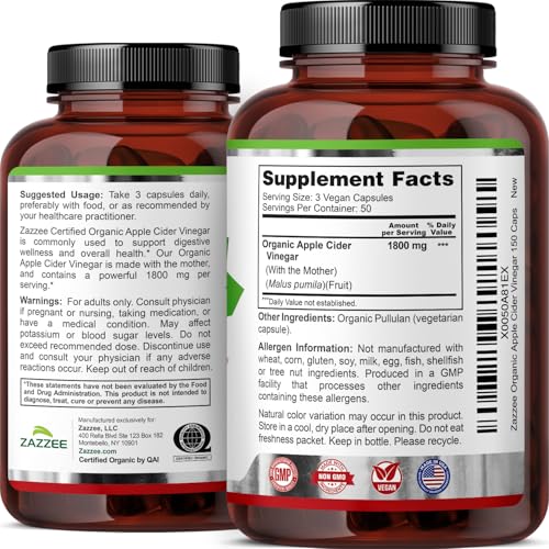 Zazzee USDA Organic Apple Cider Vinegar Capsules