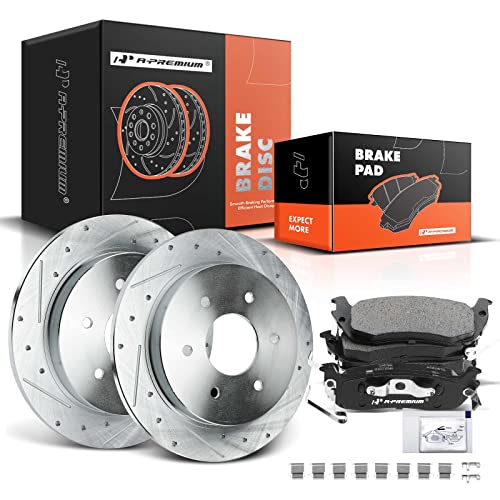 A-Premium 12.60 inch (320mm) Rear Drilled and Slotted Disc Brake Rotors + Ceramic Pads Kit Compatible with Select Nissan and Infiniti Models - Titan 2004-2015, Armada 2005-2015, QX56, 6-PC Set