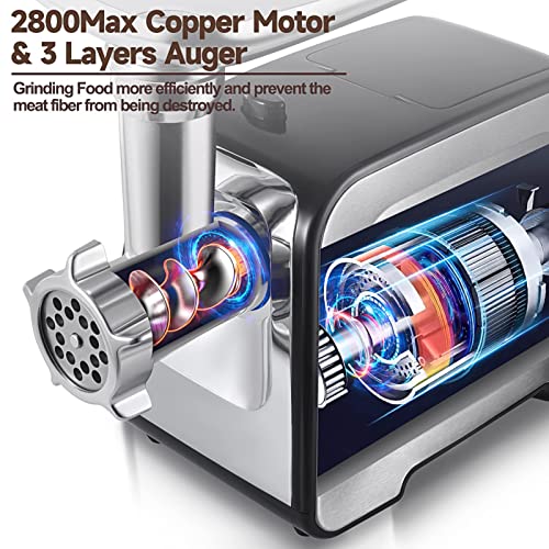 Image of ALTRA LIFE Electric Meat Grinder, 2800W Max Sausage Stuffer with 2 Blades, 3 Plates, Sausage Tube, Vegetable Cheese Grater, 2 Meat Claws, Burger Press & Kubbe Kit for Home use