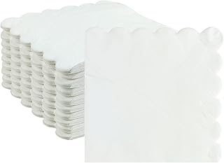Cocktail Napkins, 100 Pcs Scalloped Paper Napkins Beverage Napkins Disposable Paper Napkins for Wedding Birthday Baby Shower Party Dinner Bridal Anniversary (White)