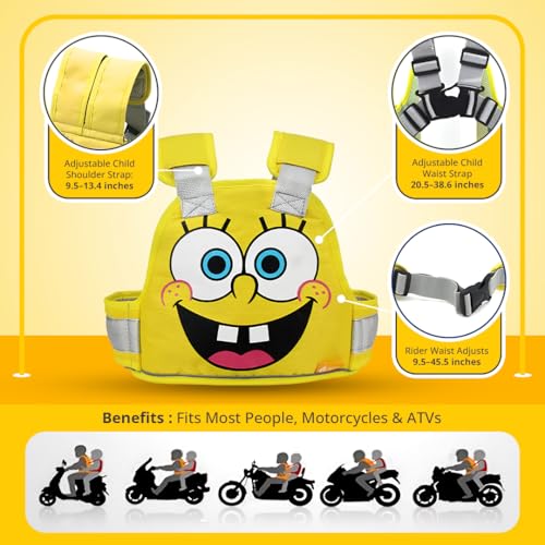 Image of Tony Stark Kids Safety Belt for Two Wheeler with Reflective Strips, Portable Seat Belt Children Motorcycle Harness for Motorcycle Bike, Adjustable Safety Harness for Boys Girls (Happy Buddy)