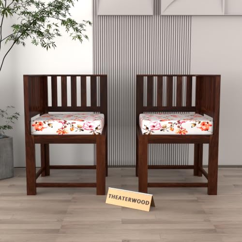 Image of Solid Sheesham Wood Dining Chair Set of 2 | Wooden Arm Chairs with Cushion | Living Room Chair | Dining Table Chair | Modern Wooden Furniture
