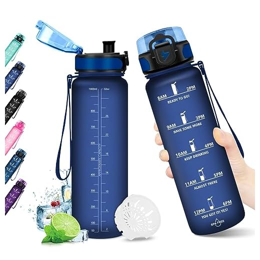 KollyKolla Botella de Agua Deportiva, Botella Agua 1 litro, Botella Agua Motivadora sin BPA & Prueba de Fugas, Reutilizable Cantimplora para Adulto, Colegio, Gimnasio, Oficina, Bicicleta, Gym, Fitness